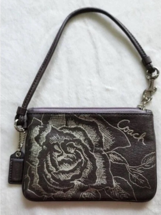 Coach Handbags - Coach Hematite Grey Floral script Wristlet Pouch RARE - EUC serial #43785